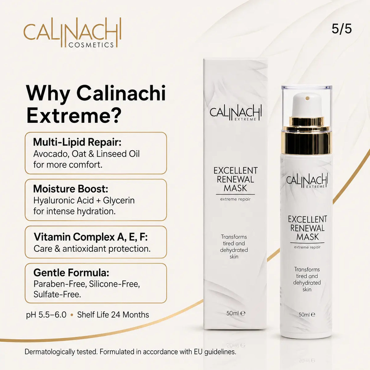 Excellent Renewal Mask for Face, Neck, and Décolletage, 50ml. skincare CALINACHI Cosmetics