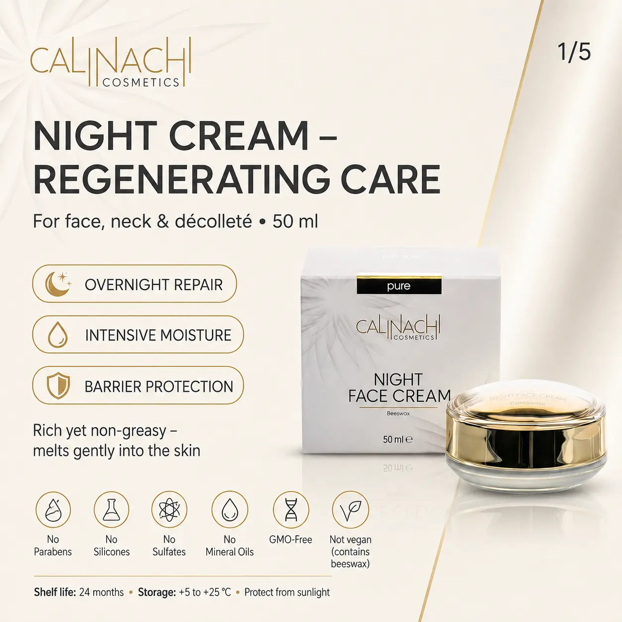 Regenerating Night Cream for Face, Neck, and Décolletage, 50ml skincare CALINACHI Cosmetics