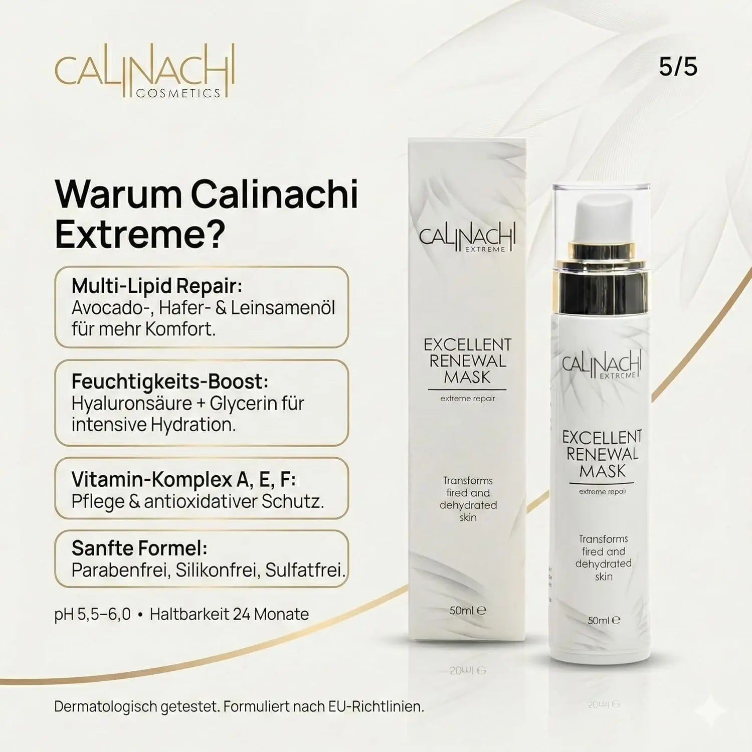 Excellent Renewal Mask for Face, Neck, and Décolletage, 50ml.  CALINACHI Cosmetics